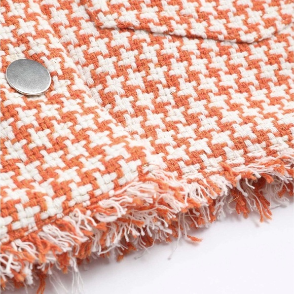 Cider Orange Tweed Houndstooth Raw Hem Crop Tank Top AND Jacket - Picture 6 of 7